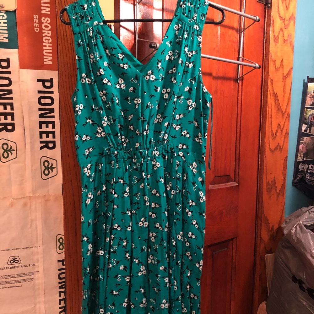 Green floral tank top dress